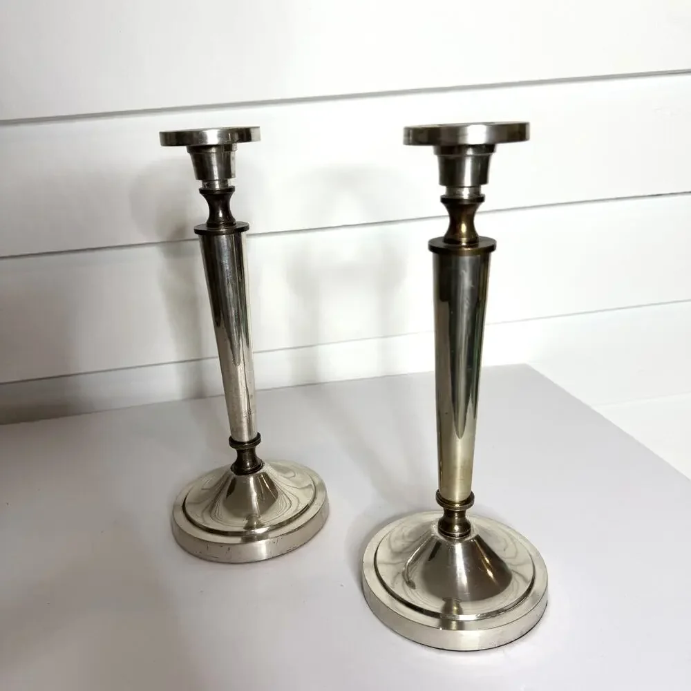 Restoration Hardware Northend Taper Pair of 2 Silver Brass Candle Stick Holders